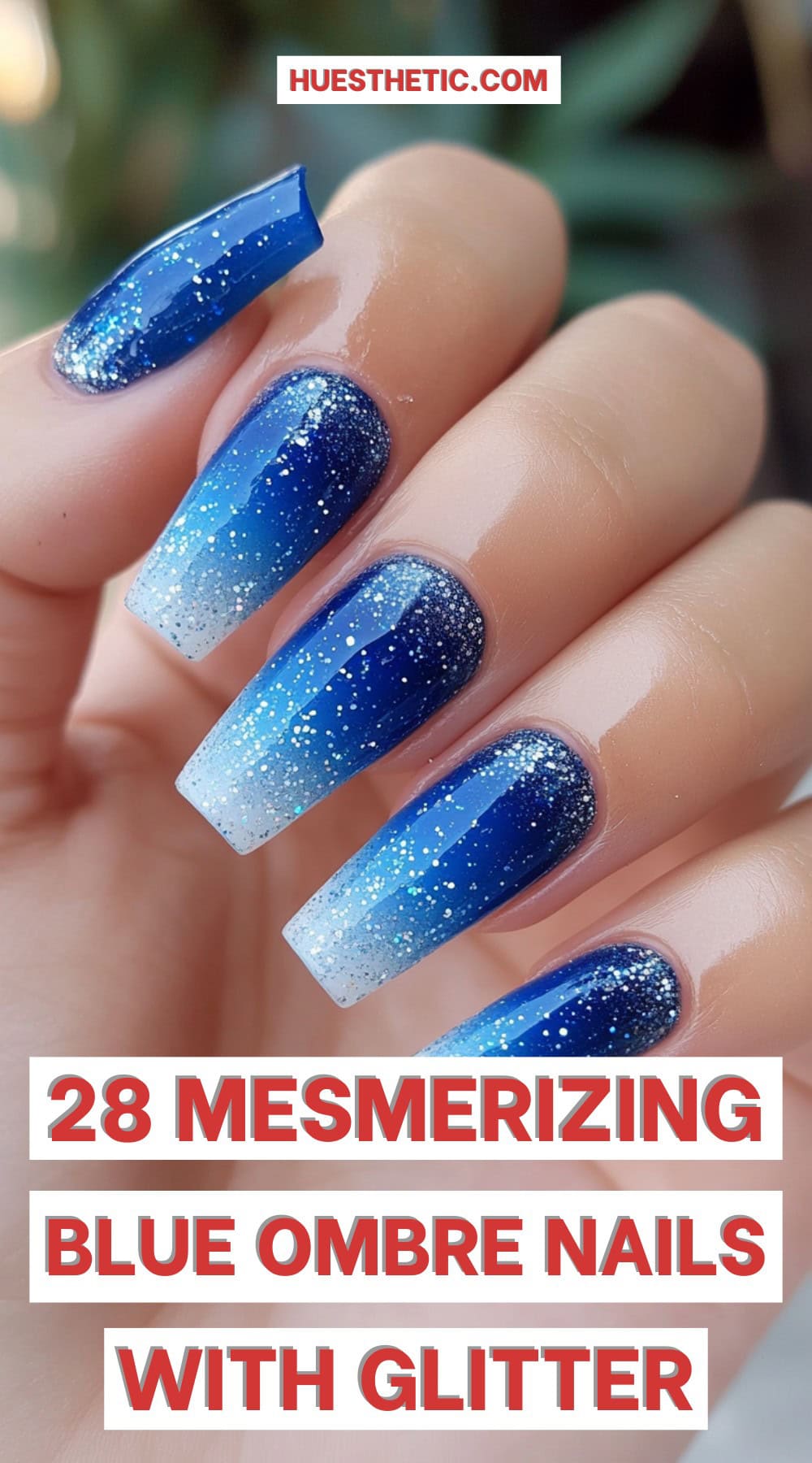blue ombre nails glitter pinterest poster