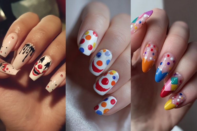 25 Bold Clown Nails: Ideas That Mix Circus Chaos with Creepy Glam for Halloween