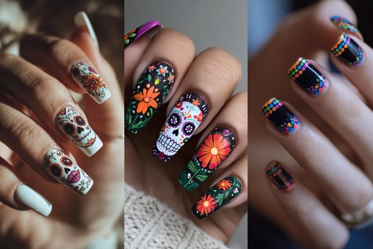 27 Striking Day of the Dead Nails: Bold and Colorful Ideas for Halloween Glam