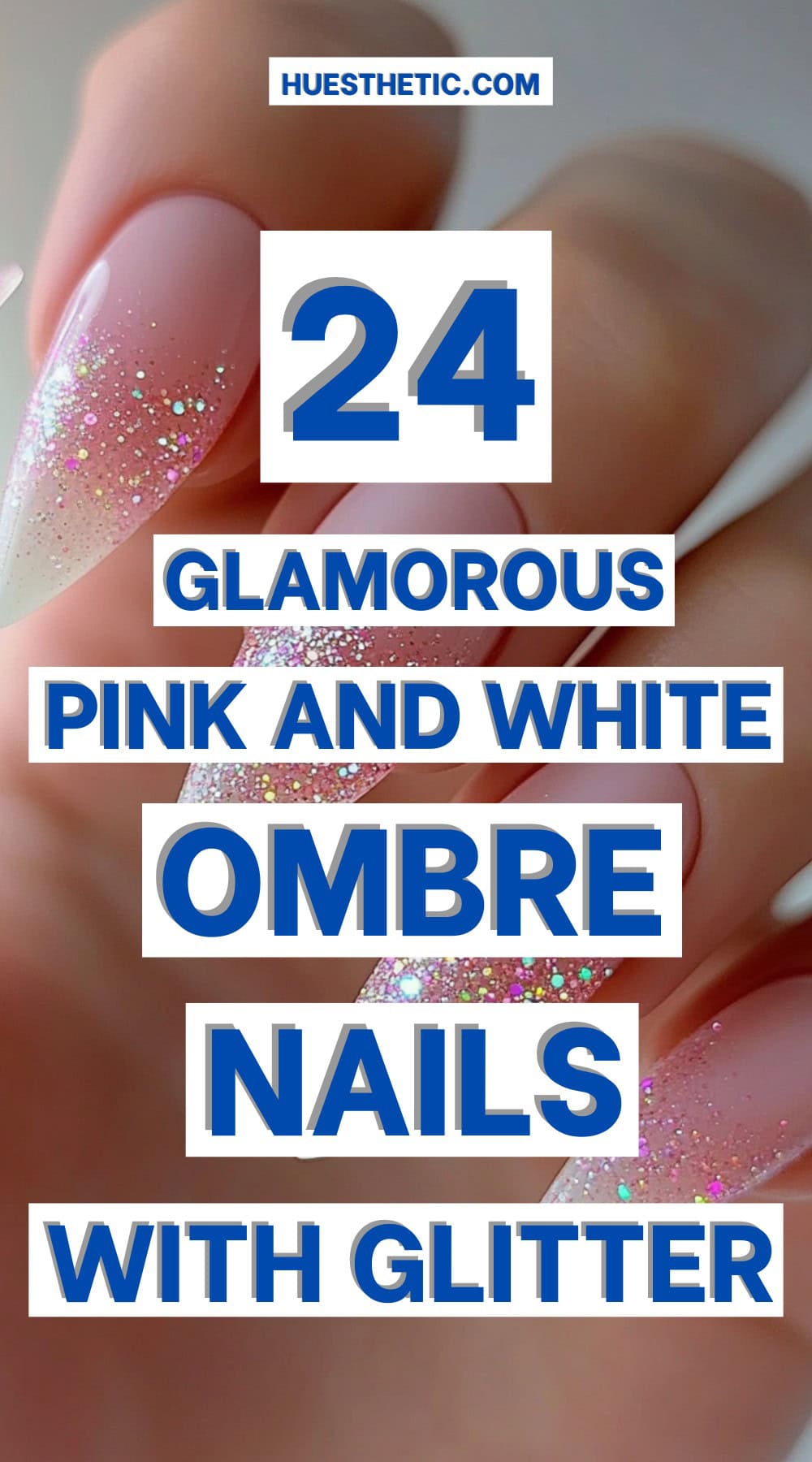 pink and white ombre nails with glitter pinterest poster