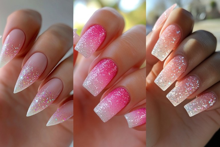 24 Glamorous Pink and White Ombre Nails with Glitter: Stunning Ideas to Try Now