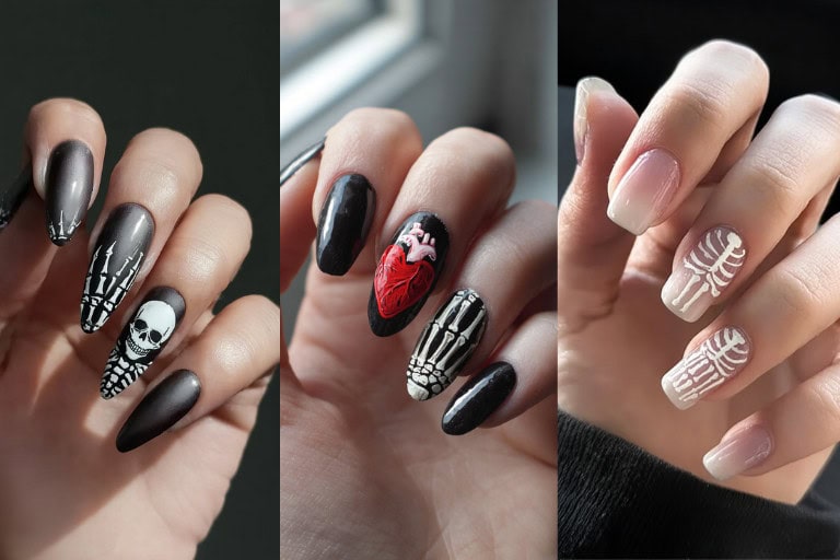27 Creepy-Chic Skeleton Nails: Ideas to Haunt Your Halloween Look